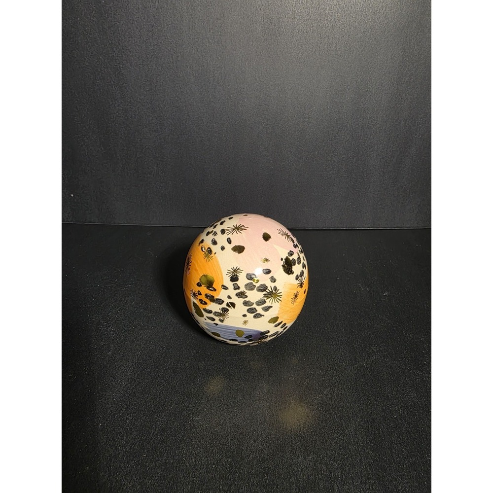 Vintage Pier One Porcelain Ball Abstract Cubist Cream Gold‎ Blue Orange Pink Art